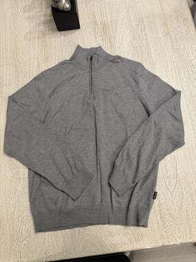 Faconnable Men Cotton Silk Quarter Zip Sweater Gray Size L FM700300